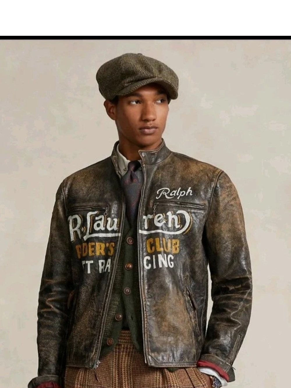Ralph Lauren Vintage Men's Hand Painted Brown Distressed Leather Rider Jacket - Picture 4 of 16